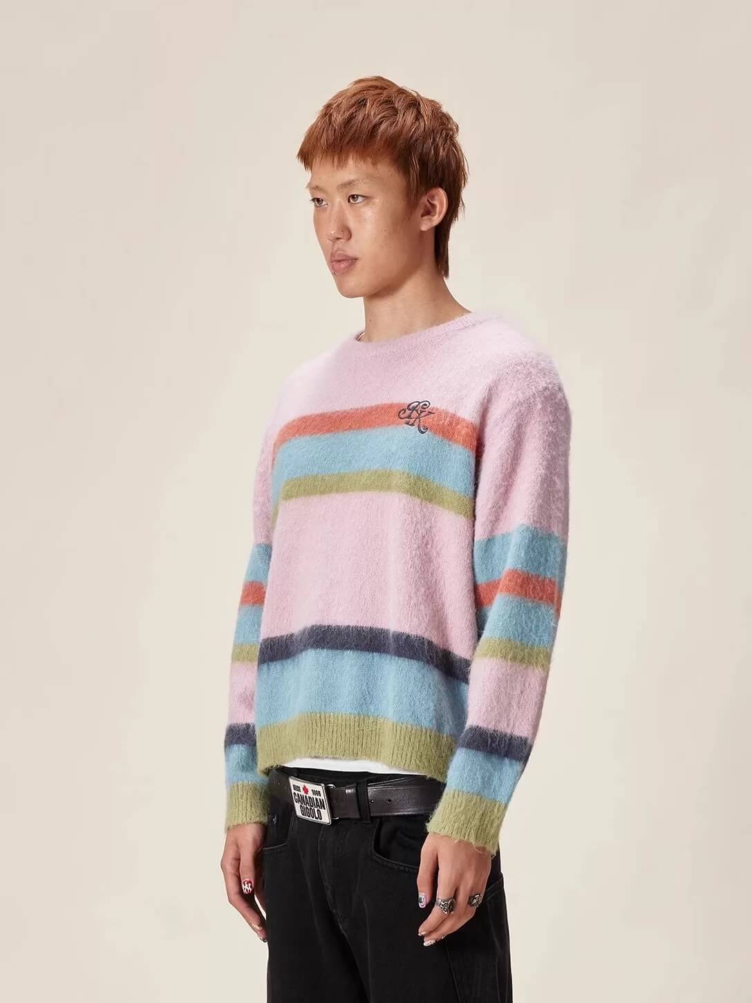 EVILKNIGHT(EK) Rainbow Striped Knit Sweater