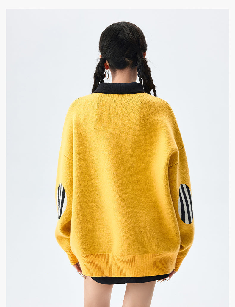 MEDM Patchwork Striped Elbow Knit Sweater