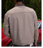 S45 Plaid Pearl Button Leather Lapel Short Jacket