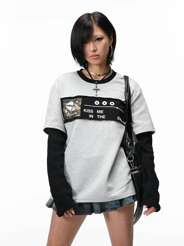 Night Lab Kiss Me Playlist Patch Layered Waffle Sleeve Tee