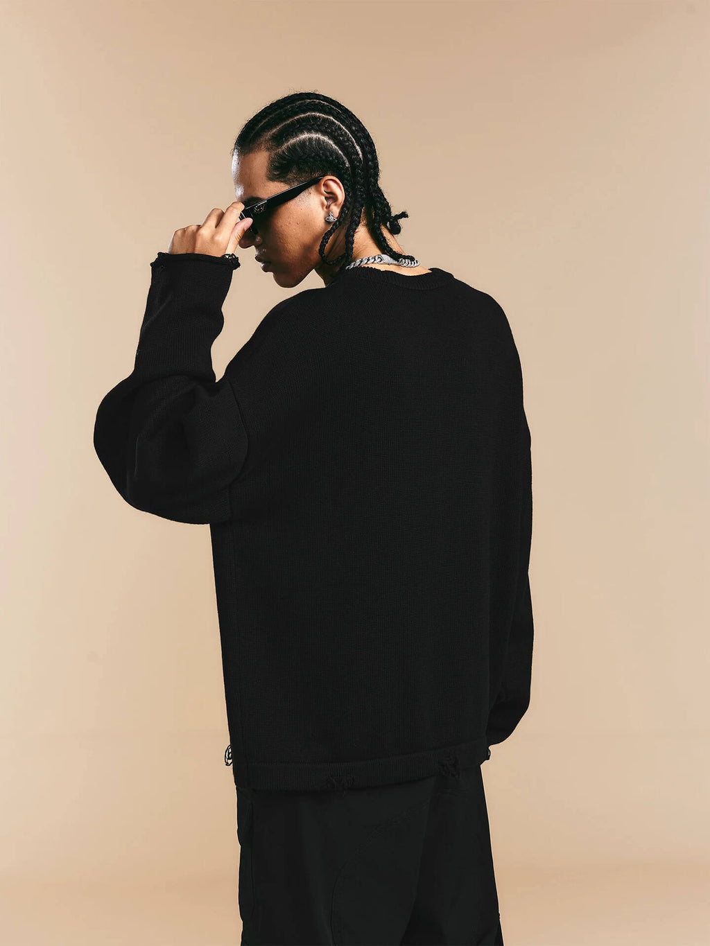 1807 3D Logo Embroidered Distressed Knit Sweater