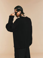 1807 3D Logo Embroidered Distressed Knit Sweater