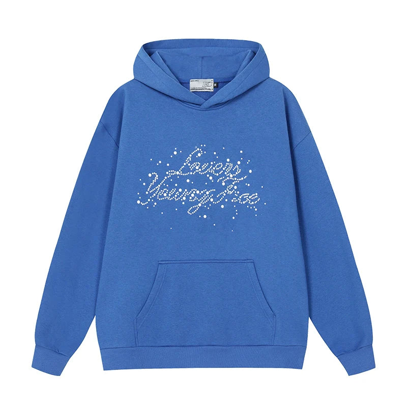 Harsh and Cruel Handwritten Font Pearl Embellished Crafted Hoodie