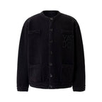 YADcrew Pearl Embellished Jacquard Knit Crew Neck Cardigan
