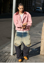 STEEPC Layered Design Washed Distressed Baggy Jeans