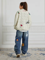 Achock Flower & Bee Embroidery Knit Cardigan