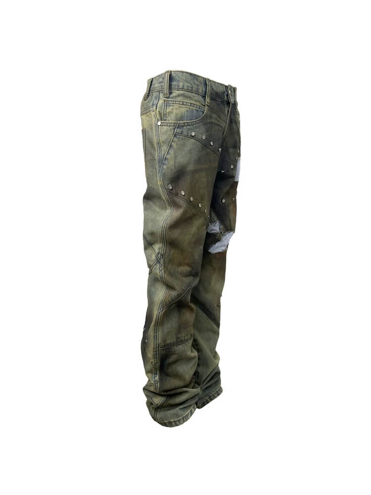 Night Lab Rivet Patchwork Rust Washed Jeans