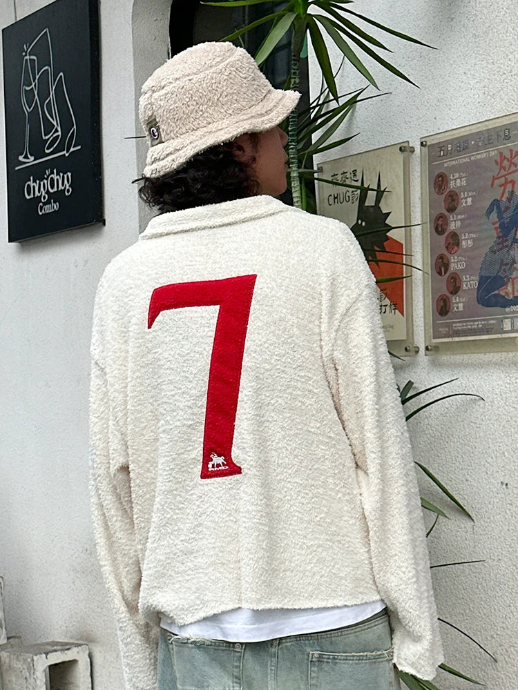 Remedy Number Patch Embroidered Polo Knit Sweater