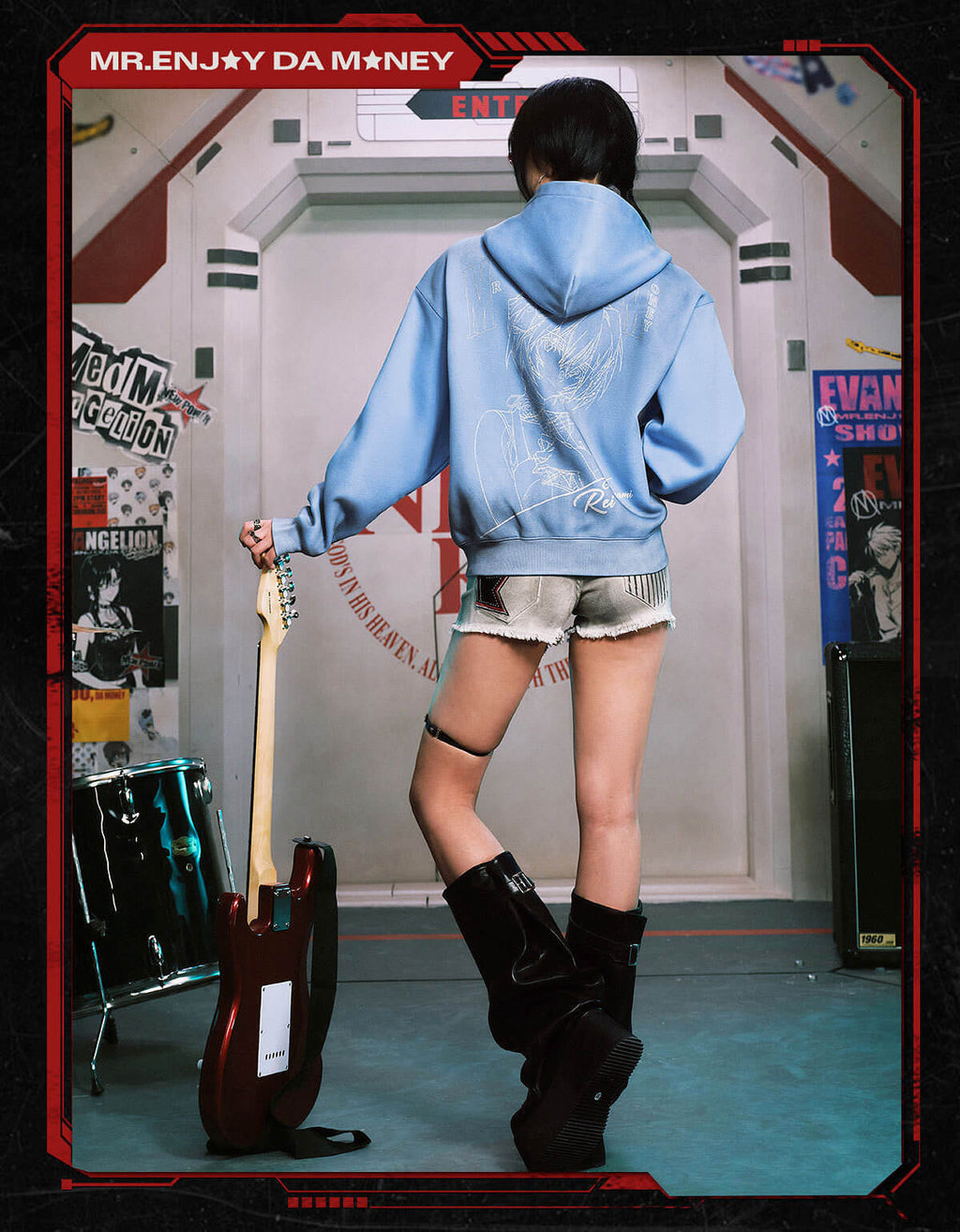 MEDM x EVA NEVER END Character Print Detachable Velcro Patch Zip Up Hoodie