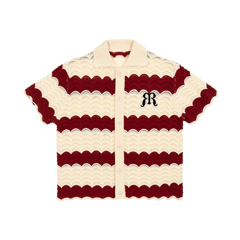 EMPTY REFERENCE Wave Colorblock Knit Short Sleeve Shirt