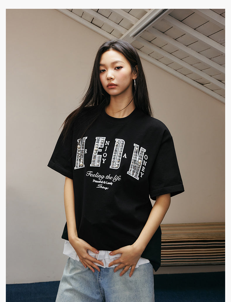 MEDM Patch Embroidered Pearl Tee