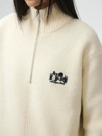 MEDM Rose Embroidered Half Zip Knit Sweater