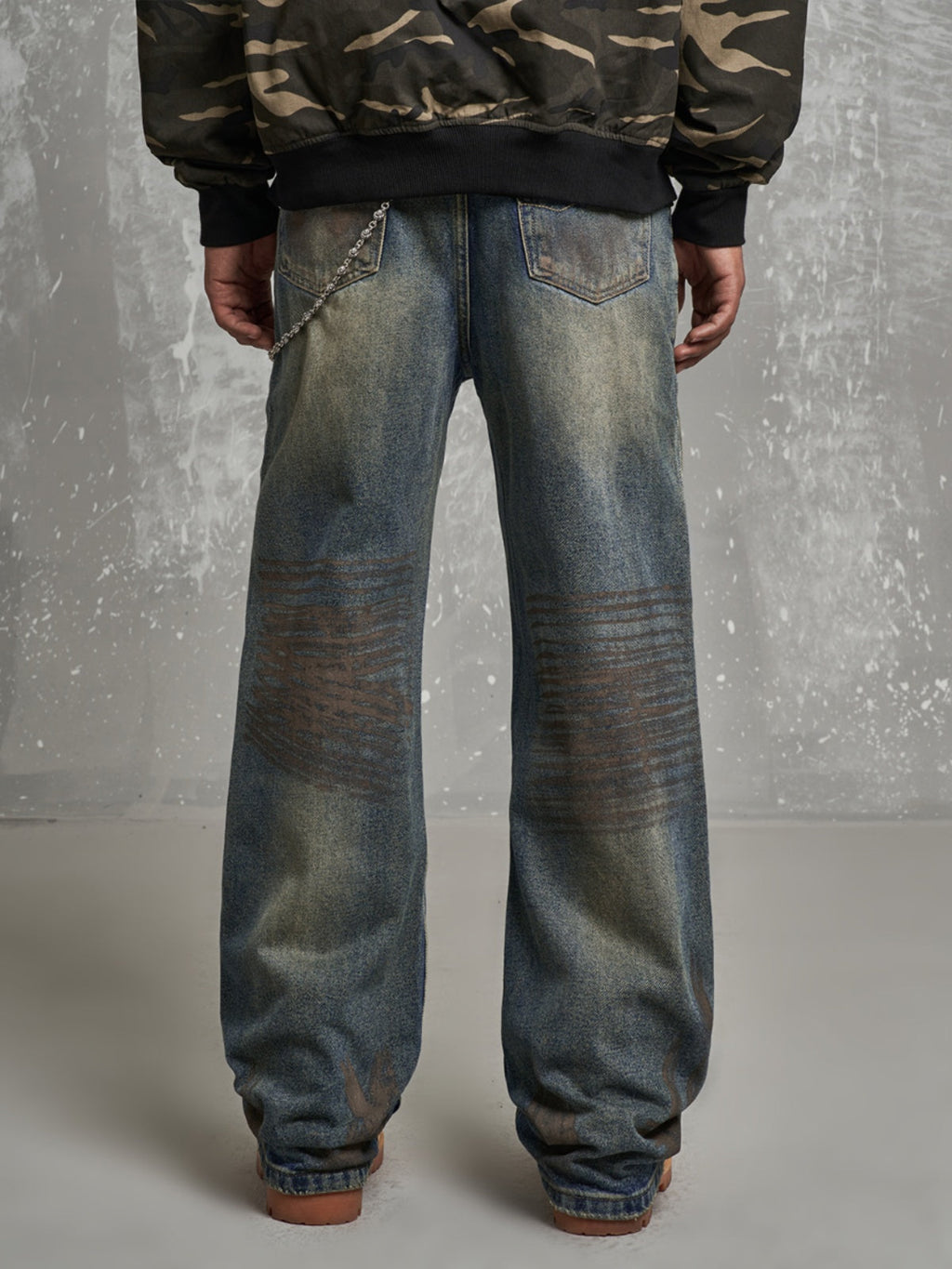 F3F Select Dirty Dyed Whiskering Print Design Jeans