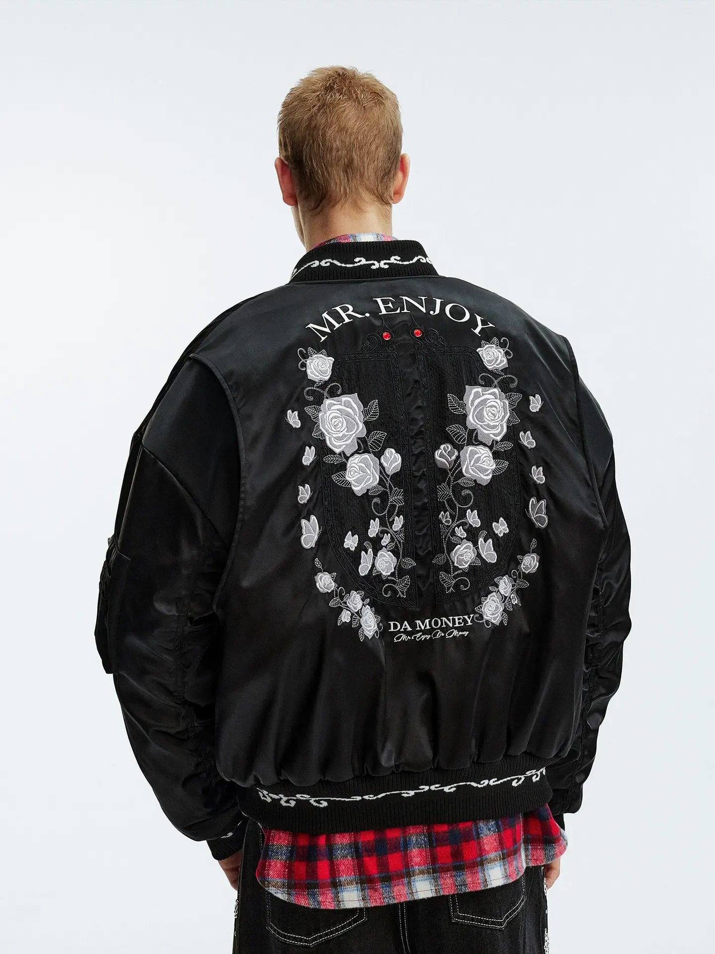 MEDM Rose Embroidered Gemstone MA-1 Bomber Jacket