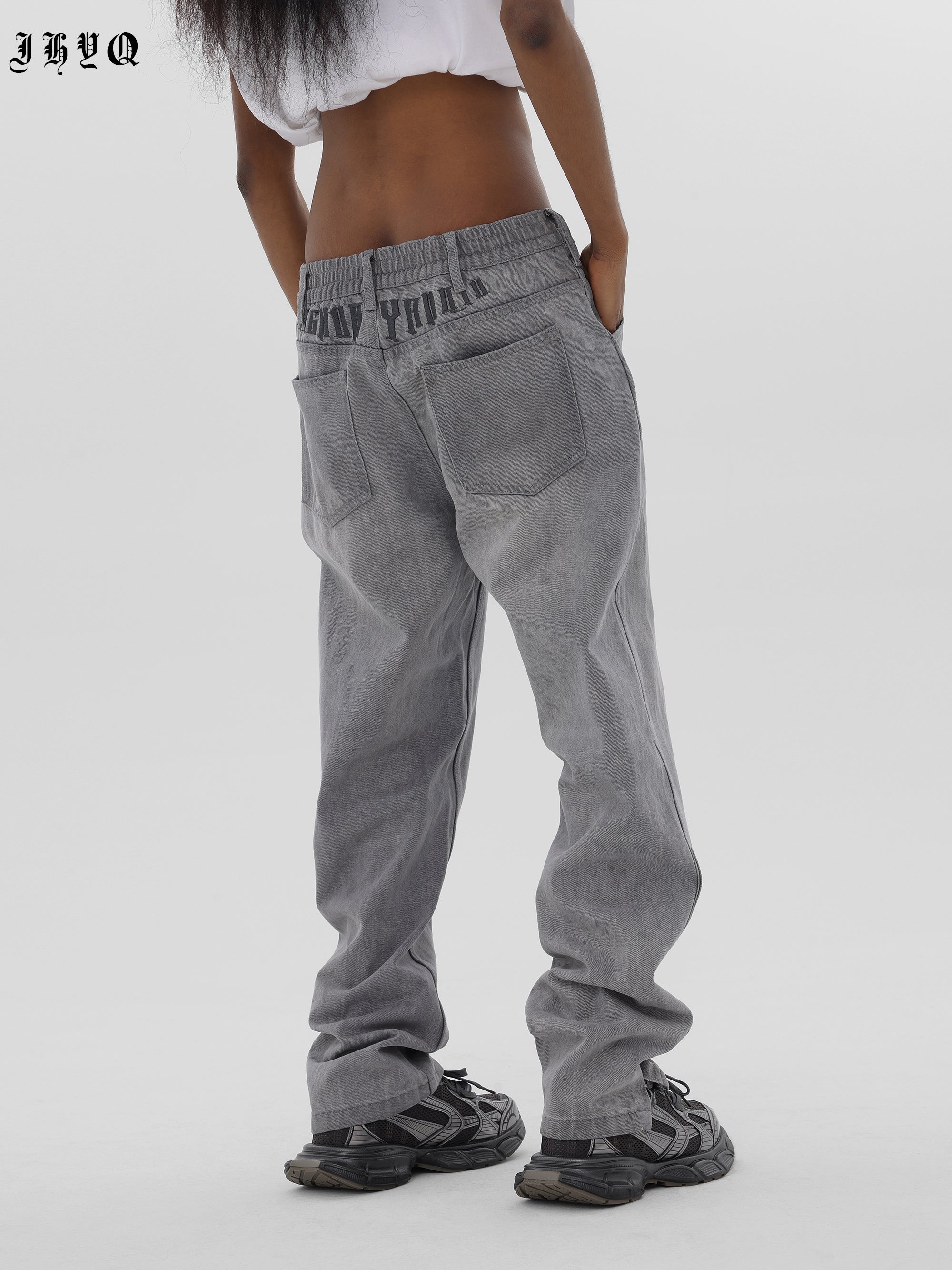 JHYQ Washed Logo Embroidery Denim Jeans