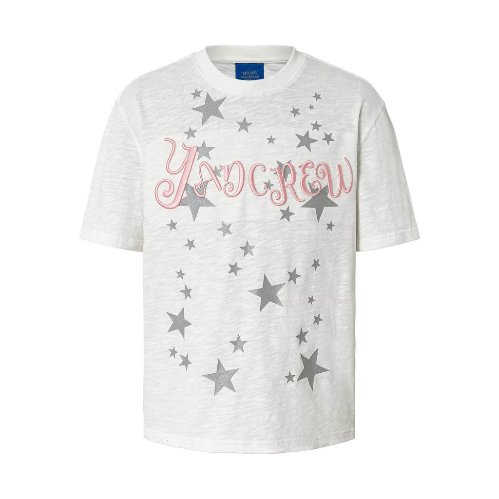 YADcrew Star Print 3D Logo Embroidered Tee