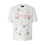 YADcrew Star Print 3D Logo Embroidered Tee