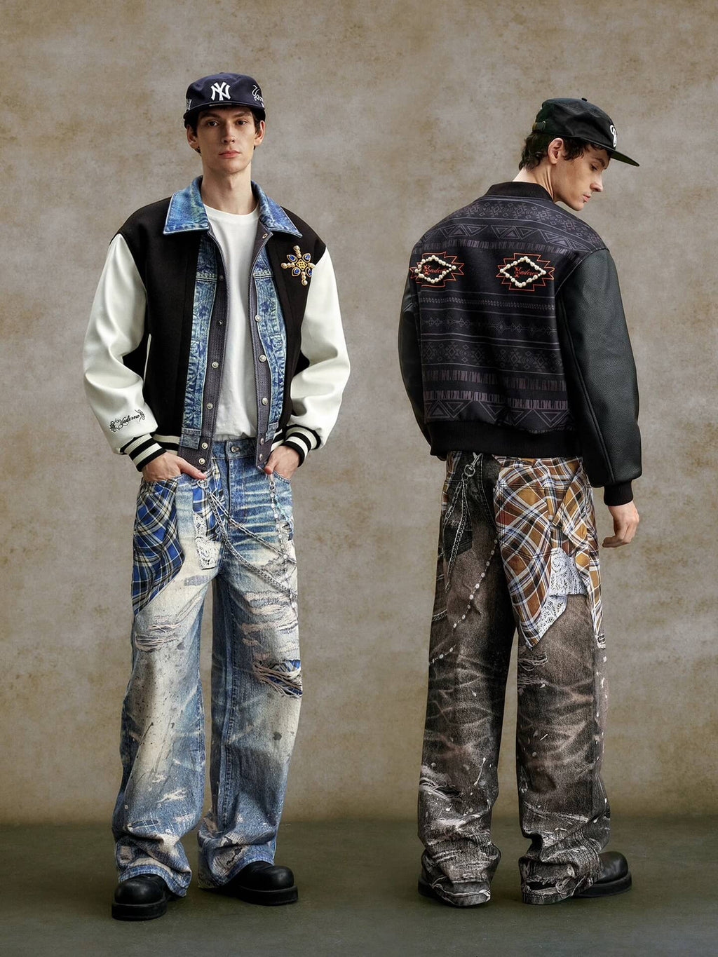 YADcrew Twisted Check Shirt 3D Digital Print Jeans