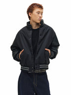 NOVACAM PU Leather Sleeve Puffer Varsity Jacket