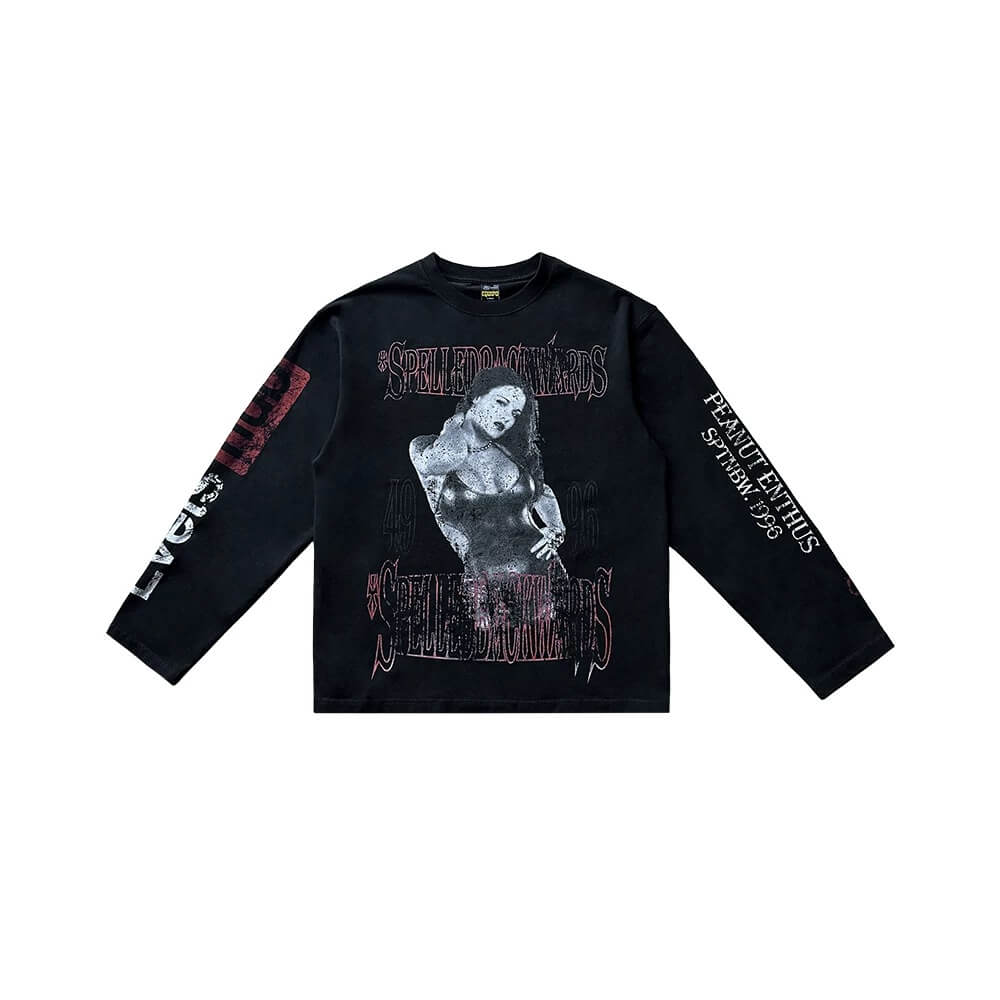 EVETS Vintage Rock Music Graphic Long Sleeve Tee