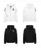 Small Town Kid Turquoise Studded Badge Embroidered Zip-Up Hoodie