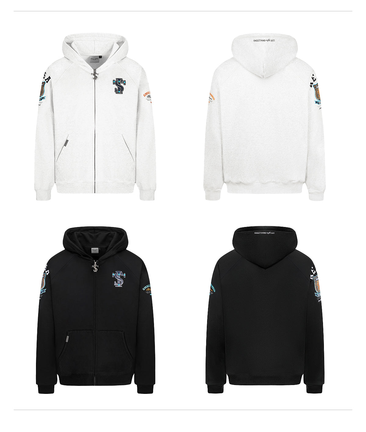 Small Town Kid Turquoise Studded Badge Embroidered Zip-Up Hoodie