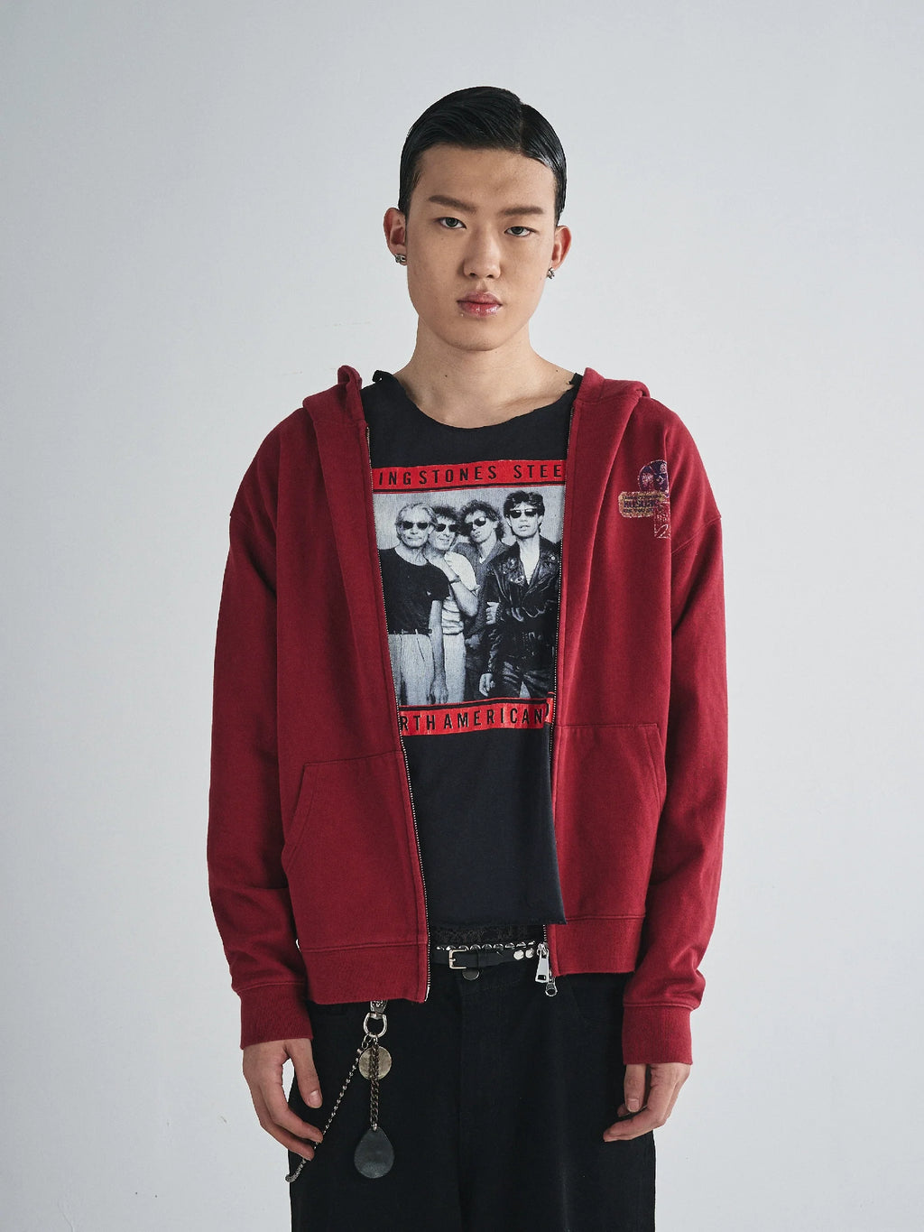 RUSURE Vintage Print Zip Up Hoodie