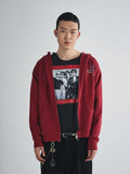 RUSURE Vintage Print Zip Up Hoodie