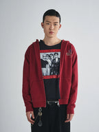RUSURE Vintage Print Zip Up Hoodie