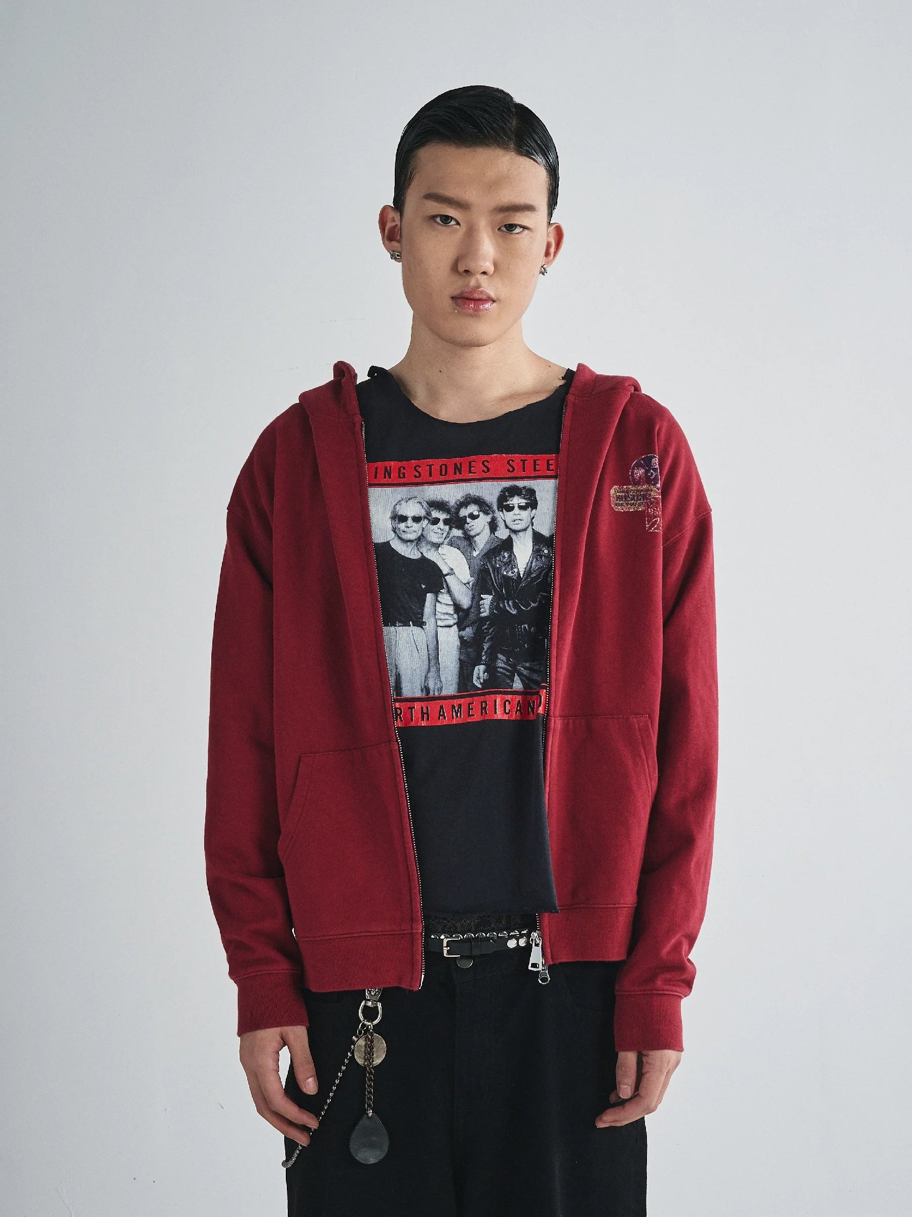 RUSURE Vintage Print Zip Up Hoodie