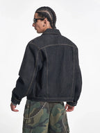 F3F Select Orange Stitching Black Denim Jacket