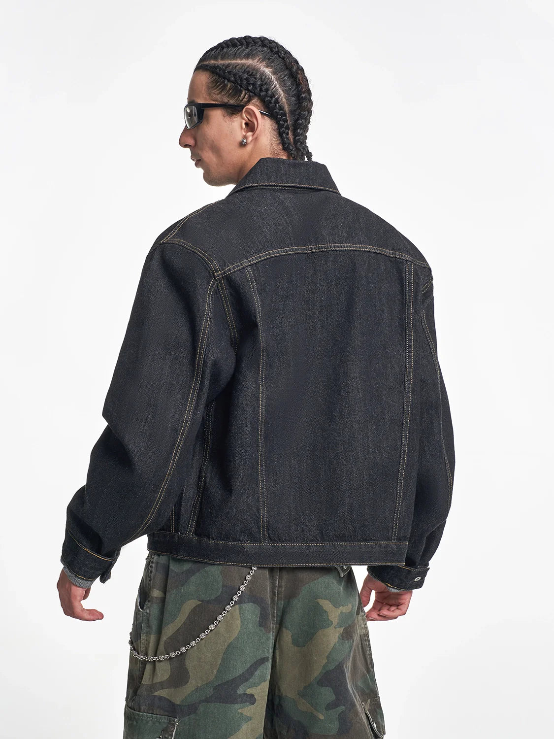 F3F Select Orange Stitching Black Denim Jacket