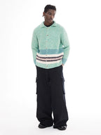 EMPTY REFERENCE Green Striped Wool Knit Cardigan