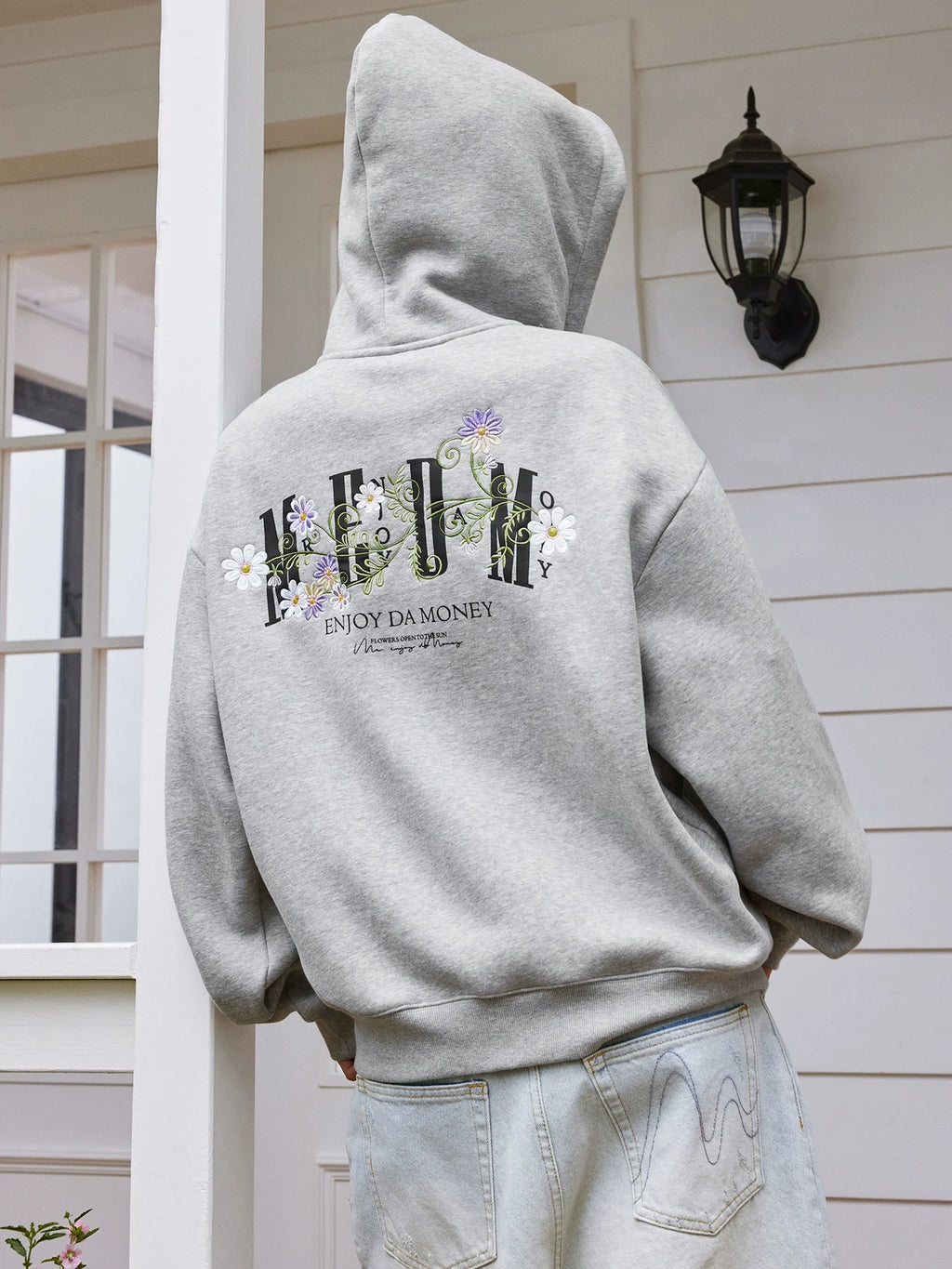 MEDM Floral Logo Embroidered Zip Up Hoodie