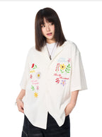 AFGK Floral Embroidered Waffle Short Sleeve Shirt