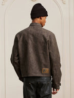 YADcrew Washed PU Leather Racing Jacket