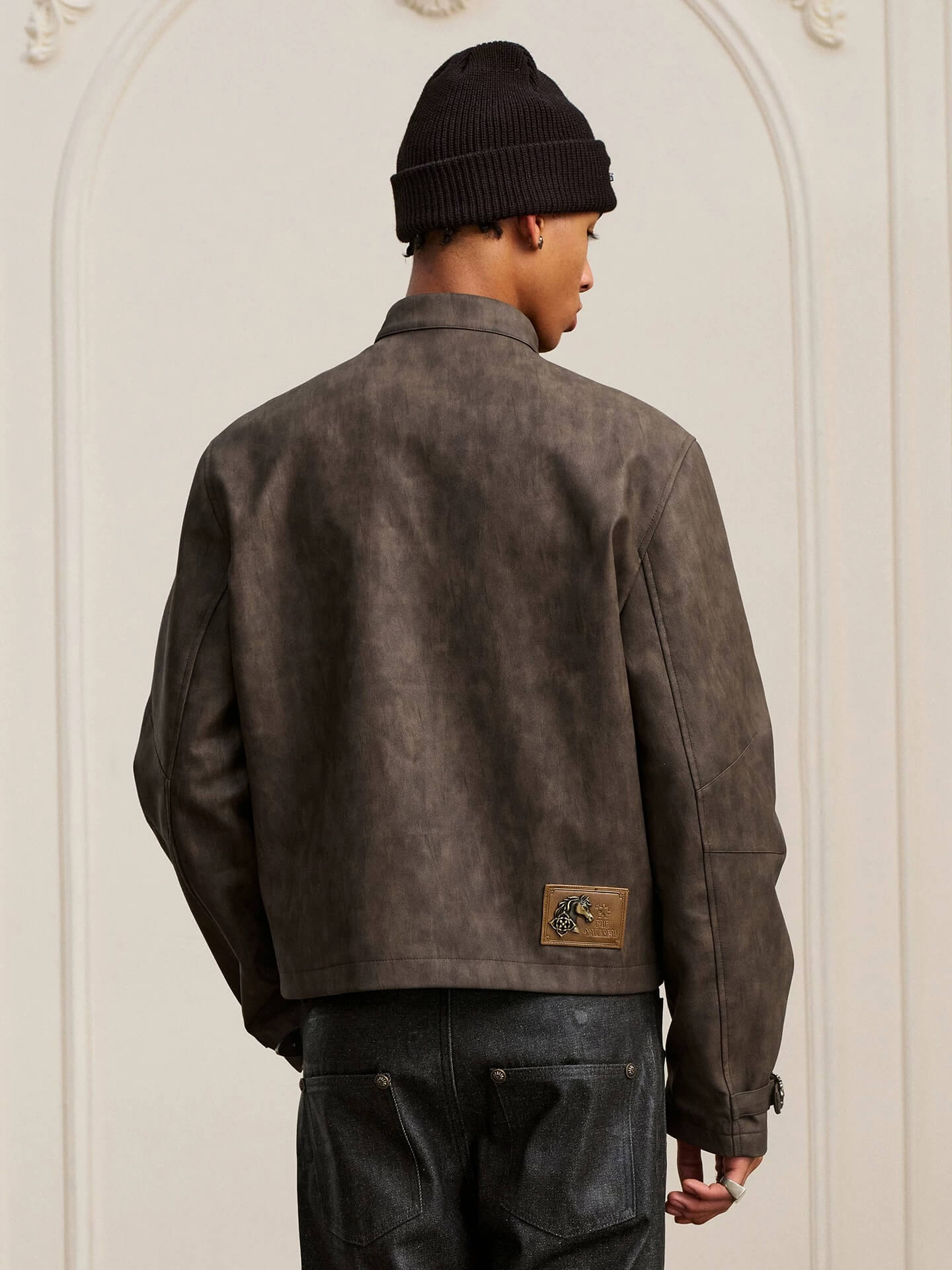 YADcrew Washed PU Leather Racing Jacket
