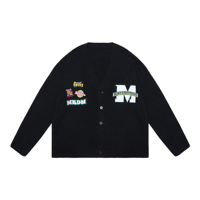 MEDM Embroidered Badge Knit Sweater Cardigan