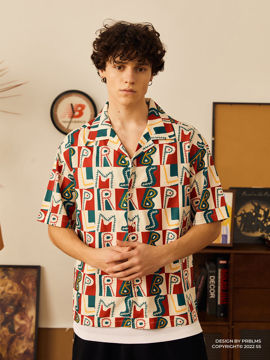 PRBLMS Hand Painted LOGO Checkered Short Sleeved Shirt
