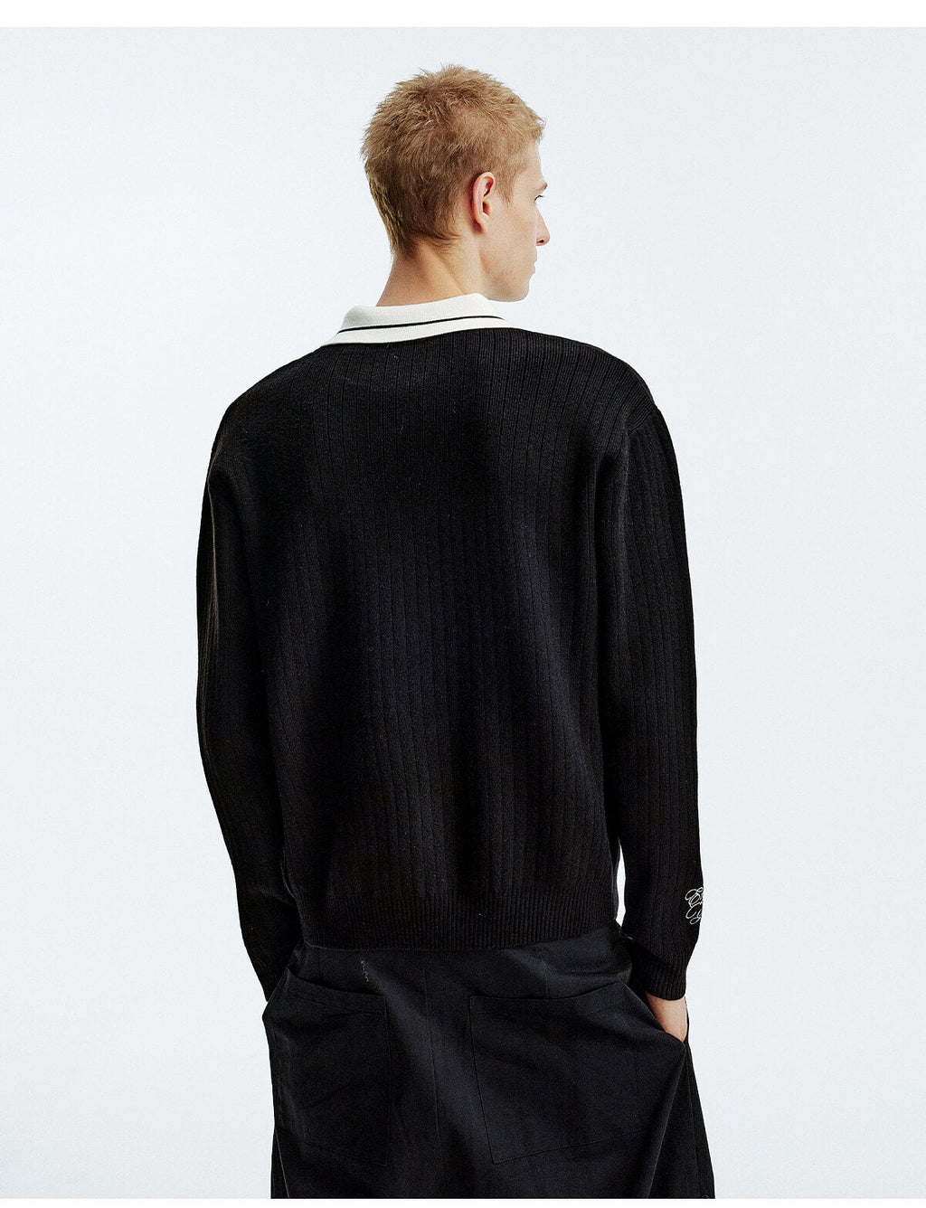 MEDM Color Blocked Long Sleeve Knit Polo Sweater