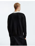 MEDM Color Blocked Long Sleeve Knit Polo Sweater