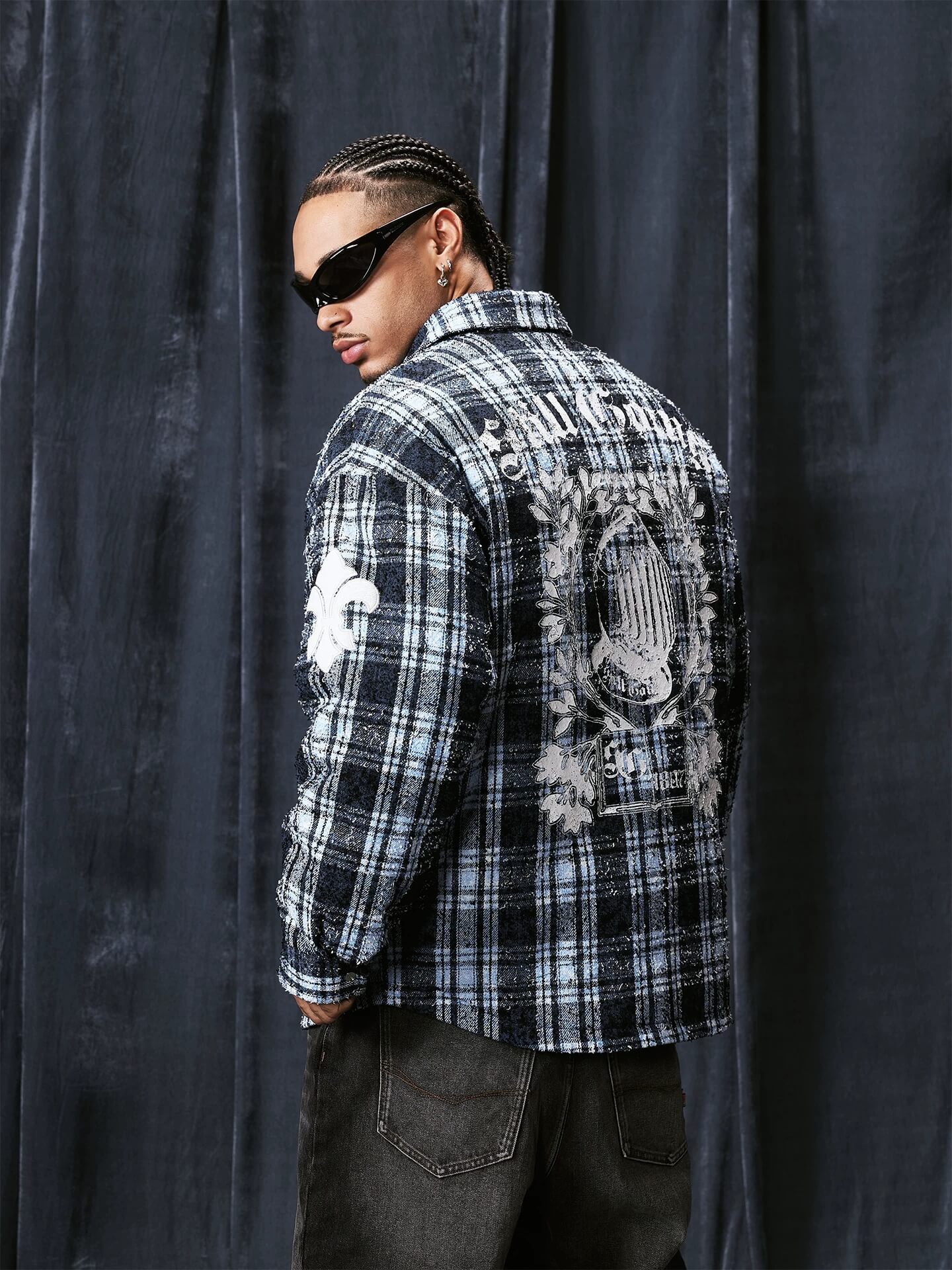 1807 Vintage Plaid 3D Patch Quilted Long Sleeve Shirt