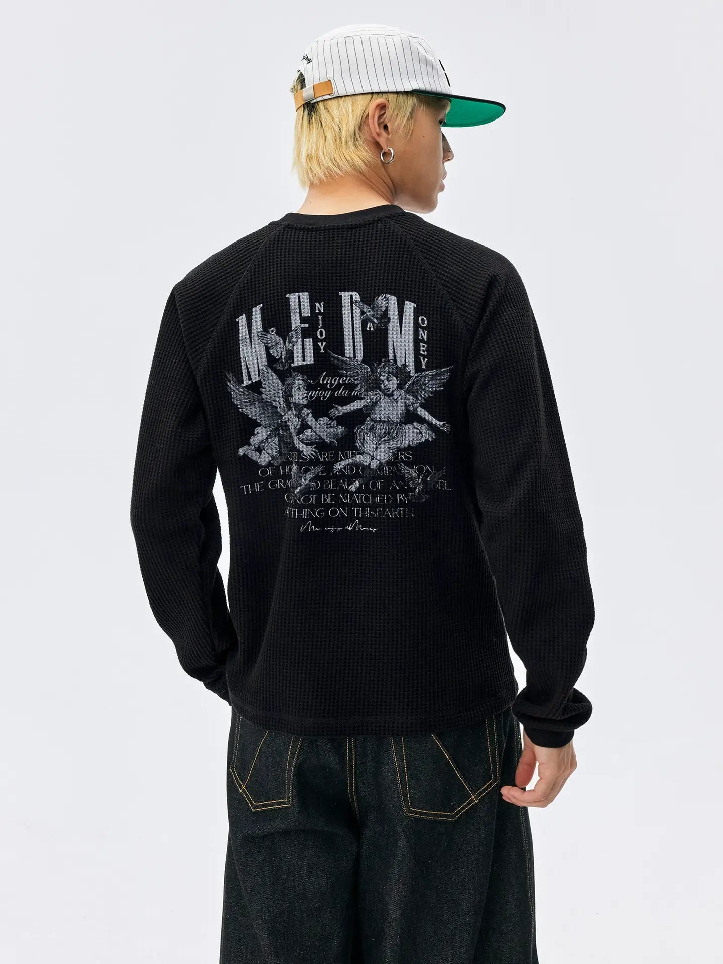 MEDM Angel Print Waffle Long Sleeve Tee