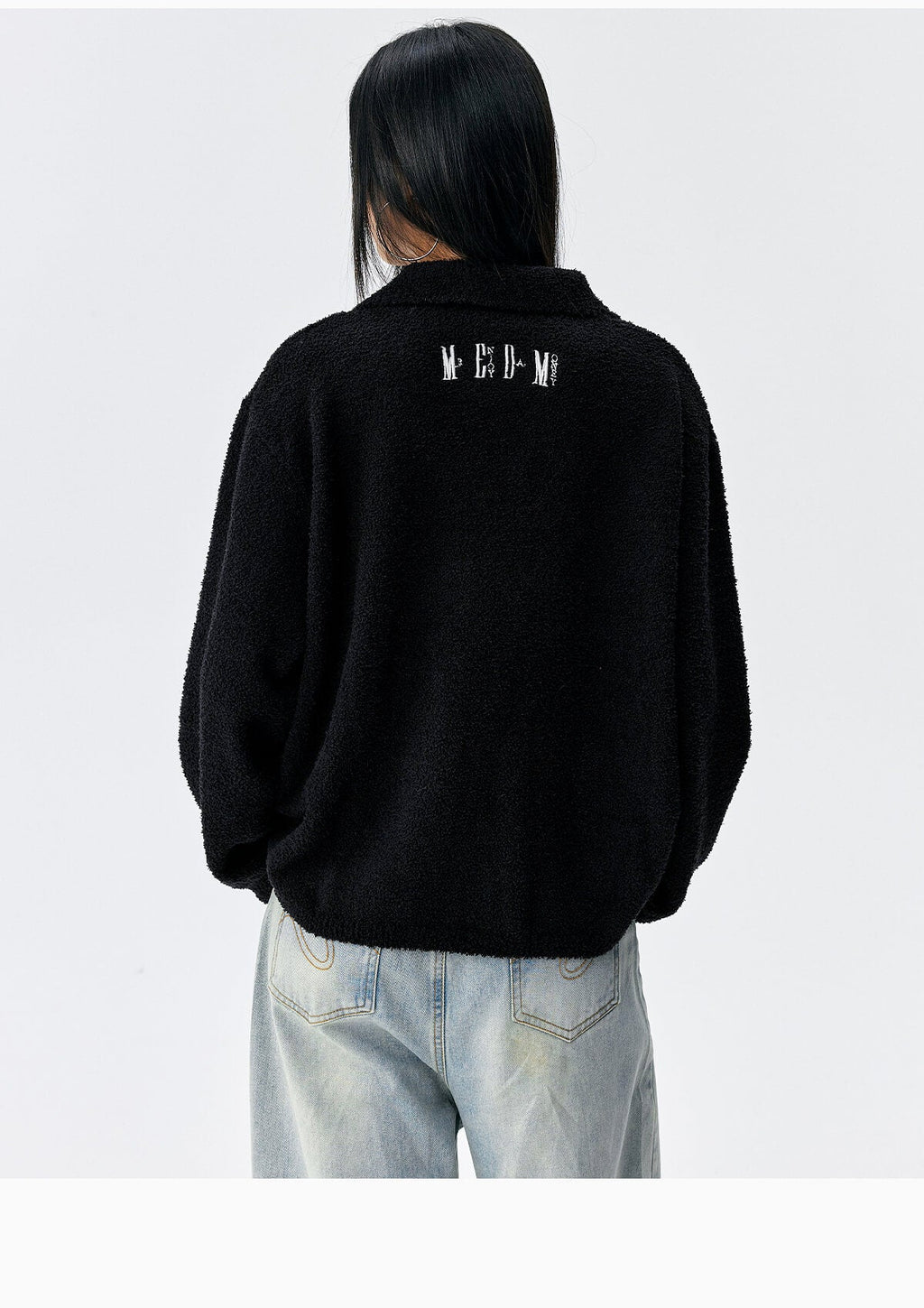 MEDM Coral Fleece Knit Long Sleeve Polo