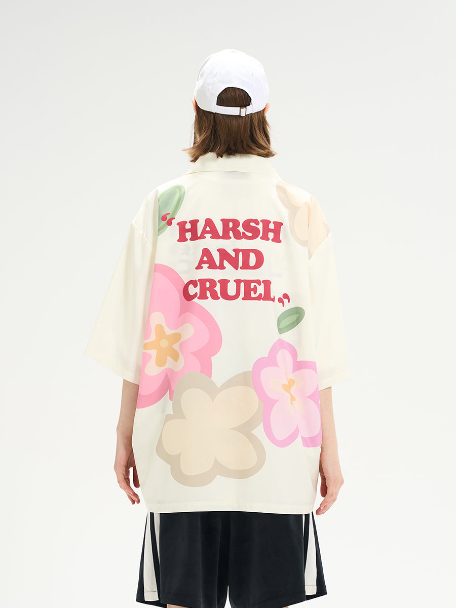 Harsh and Cruel Hand Painted Flowers Print Cuban Shirt