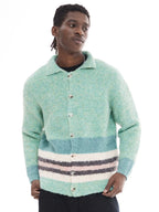 EMPTY REFERENCE Green Striped Wool Knit Cardigan