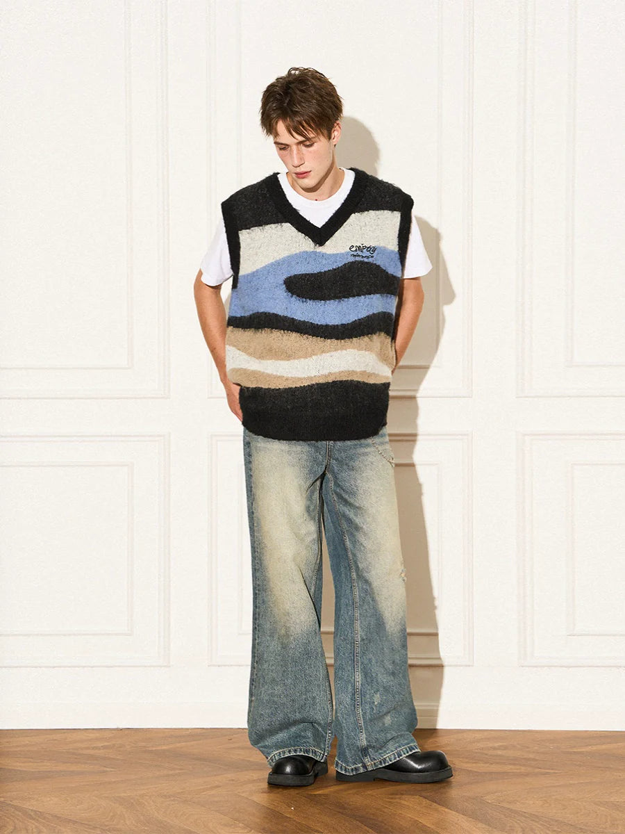 EMPTY REFERENCE Mohair Ripple Wool V-Neck Knit Vest