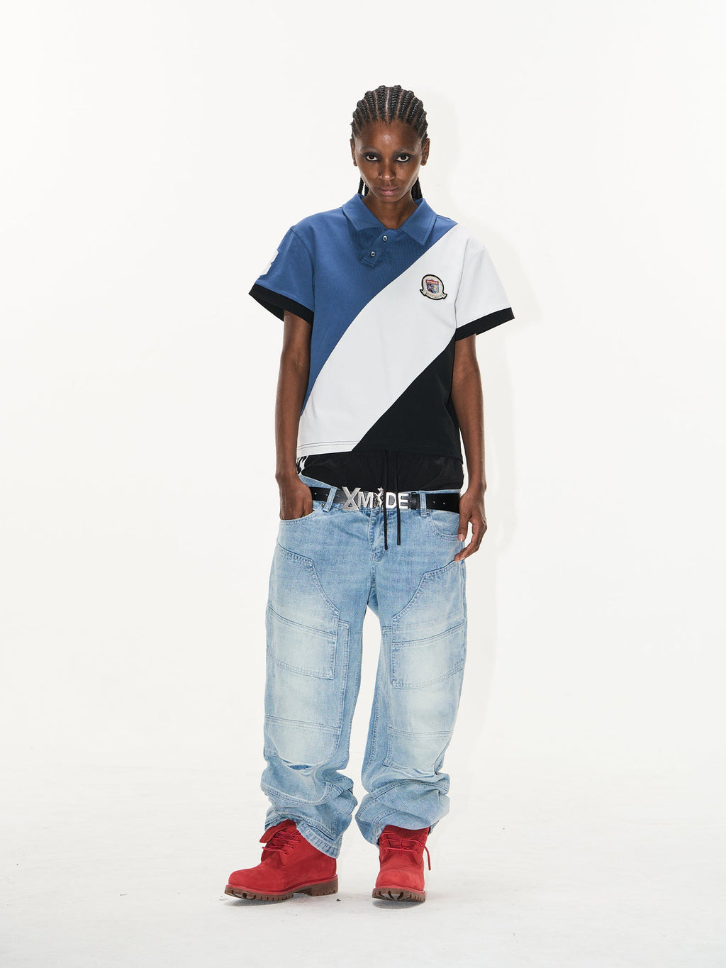 BLIND NO PLAN Three-Color Diagonal Patchwork Polo