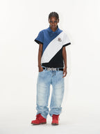 BLIND NO PLAN Three-Color Diagonal Patchwork Polo