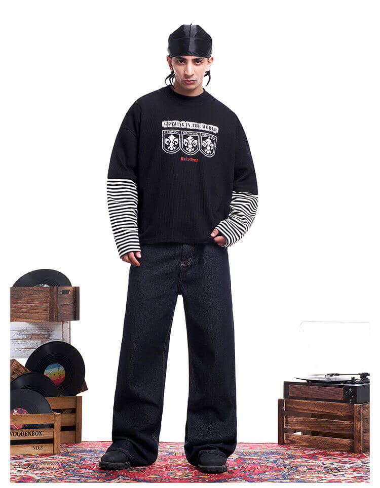 F3F Select Layered Stripe Long Sleeve Waffle Tee